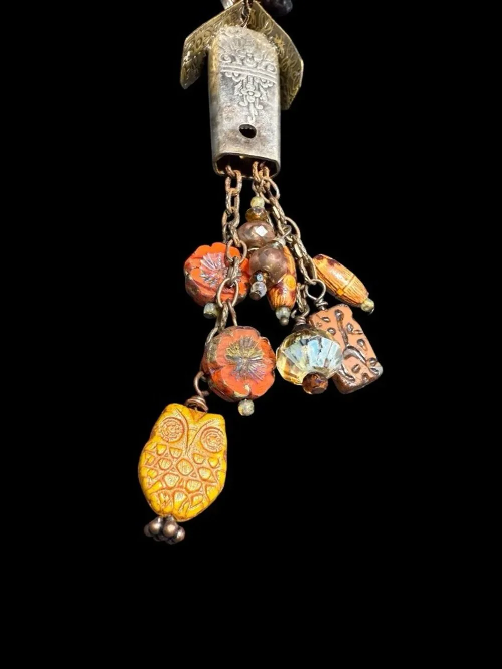 Vintage Artisan Crafted Cuckoo Clock Birdhouse Necklace Mixed Materials
